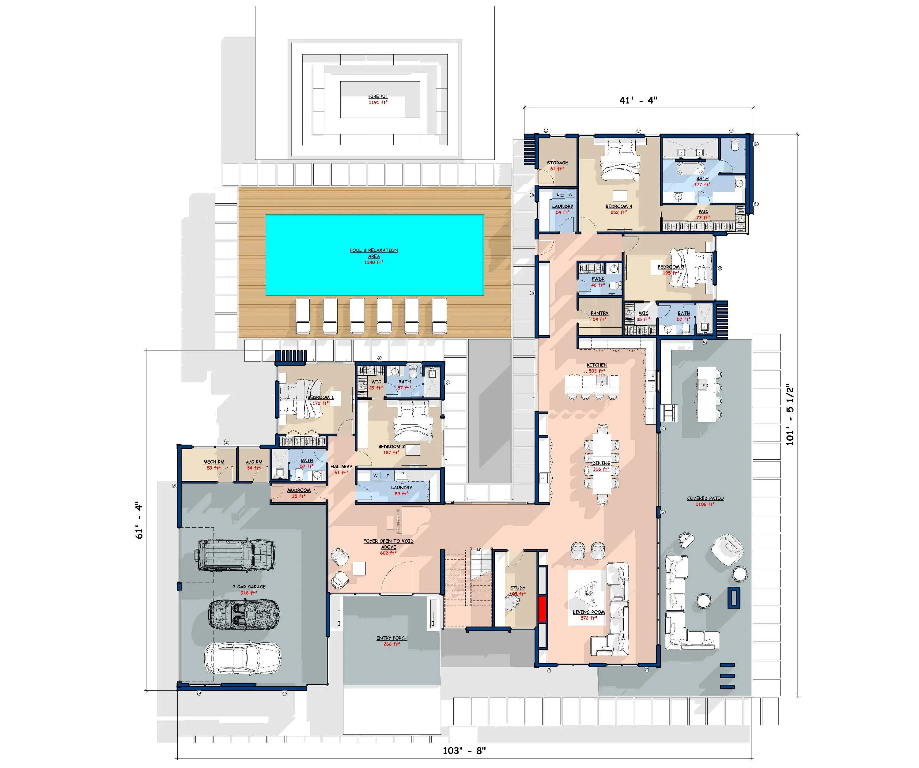 Modern Pool Home - 1st Floor Plan
